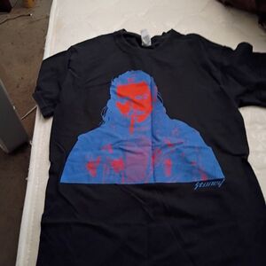 Black Graphic Tee with Blue & Red Print